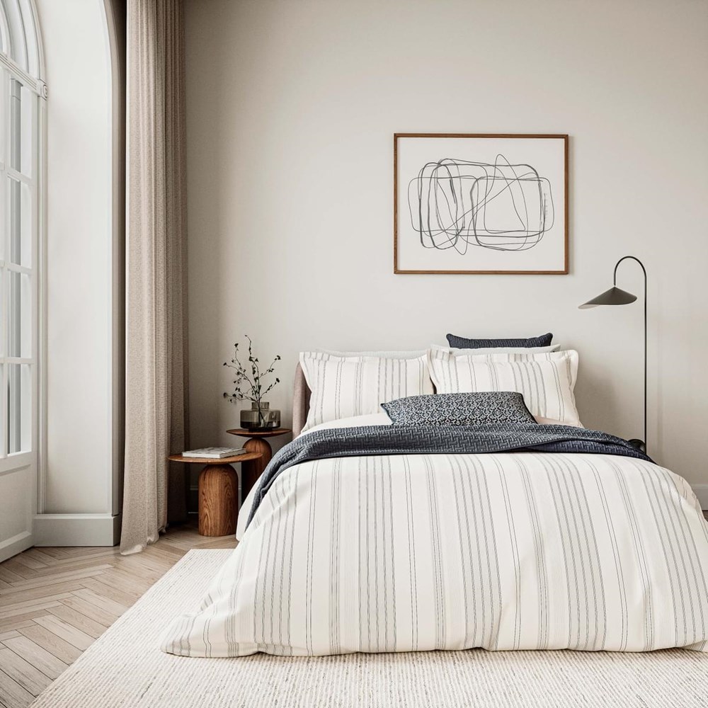 Nena Woven Stripe Bedding Set by Bedeck of Belfast in Denim Blue